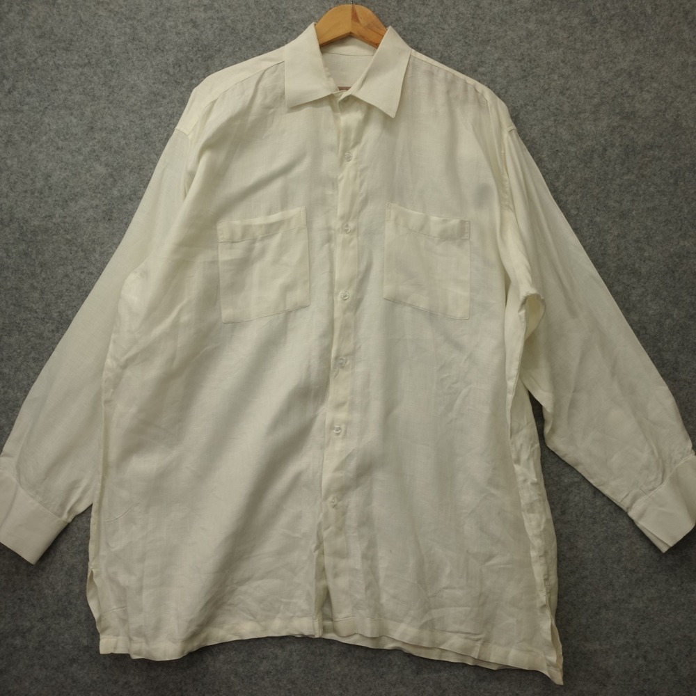 Linen Shirt Mens 2XL Off White Coastal Summer Utility Camp Oversized Retro